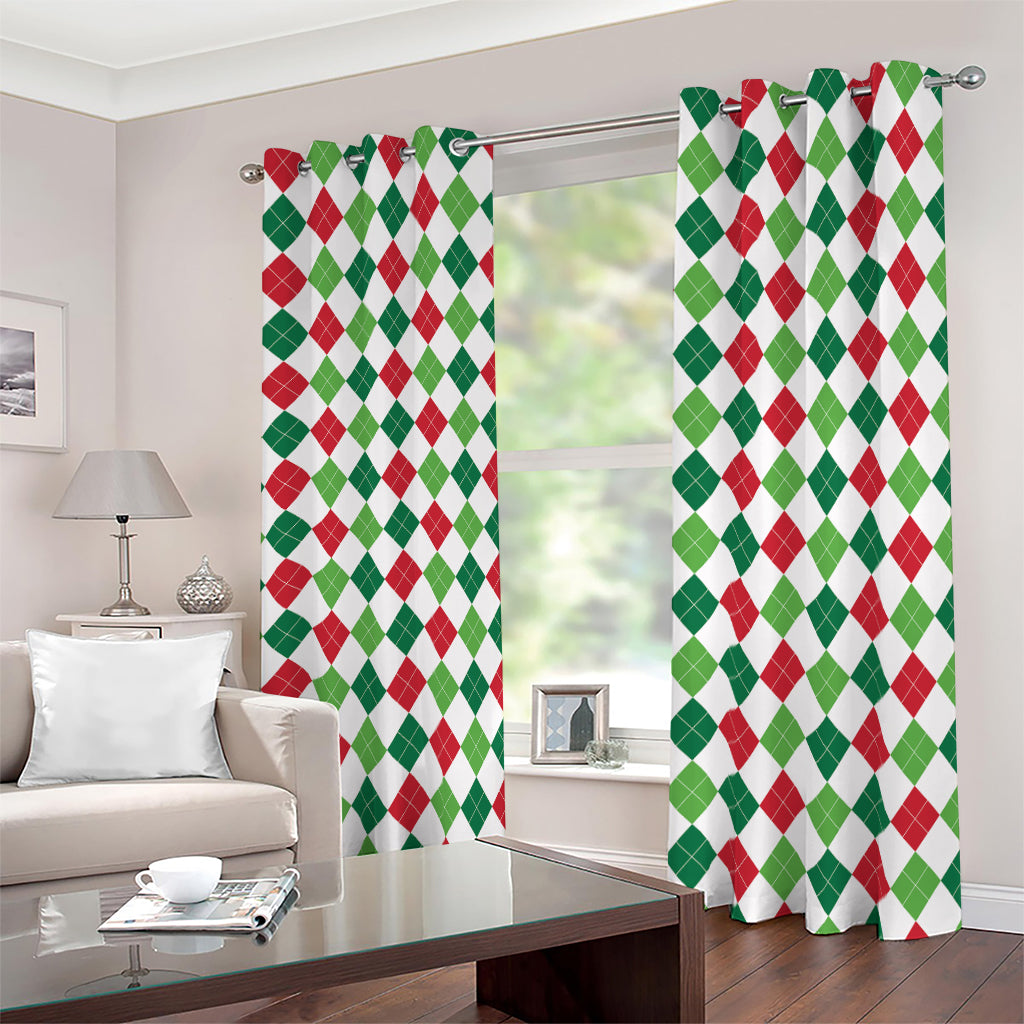 Merry Christmas Argyle Pattern Print Blackout Grommet Curtains