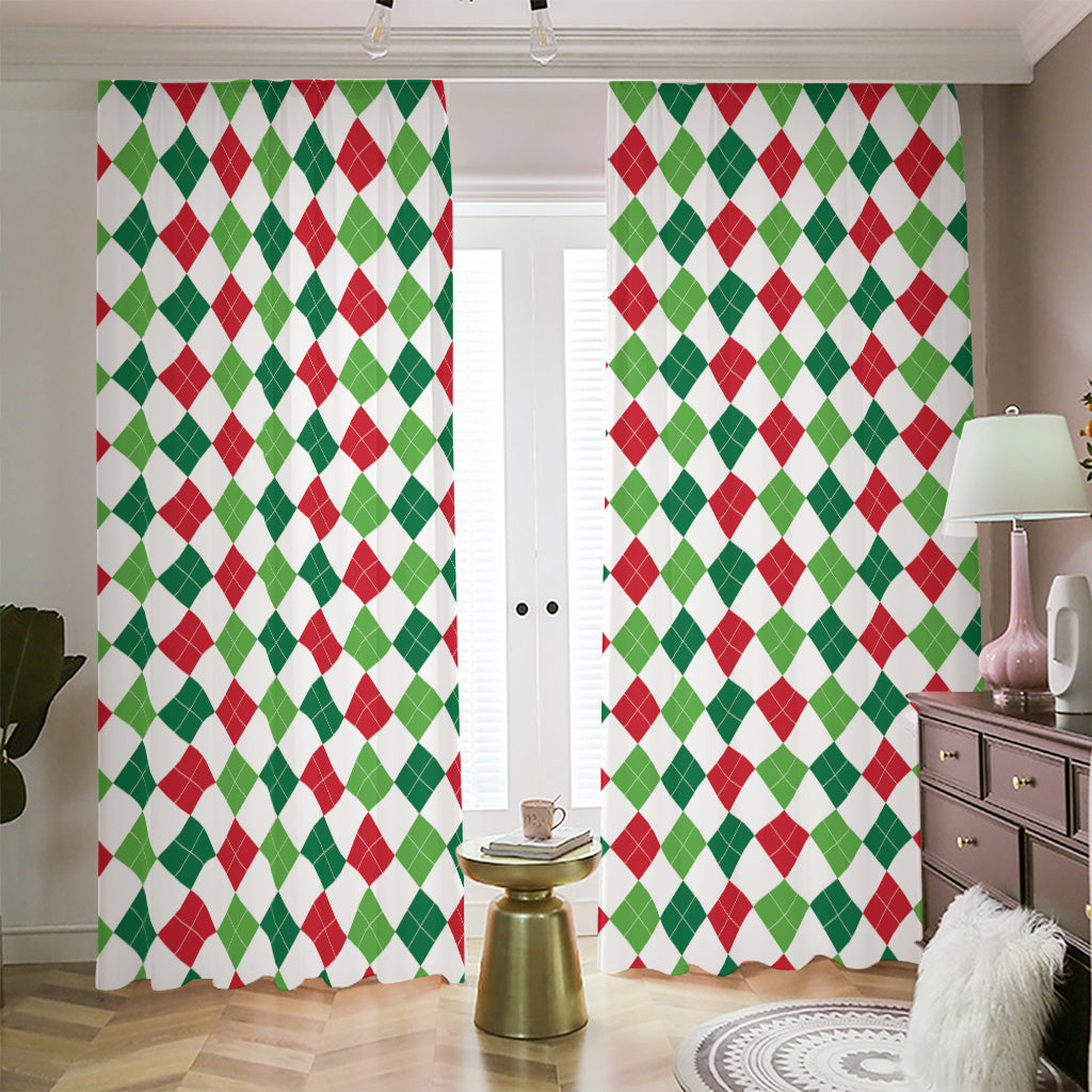 Merry Christmas Argyle Pattern Print Blackout Pencil Pleat Curtains