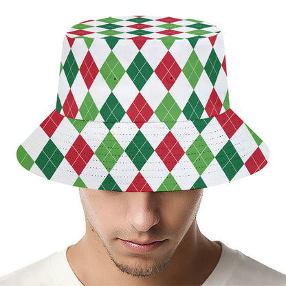Merry Christmas Argyle Pattern Print Bucket Hat