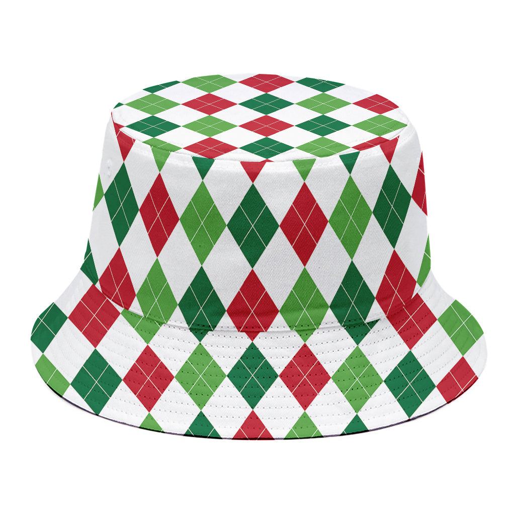 Merry Christmas Argyle Pattern Print Bucket Hat