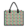 Merry Christmas Argyle Pattern Print Canvas Tote Bag