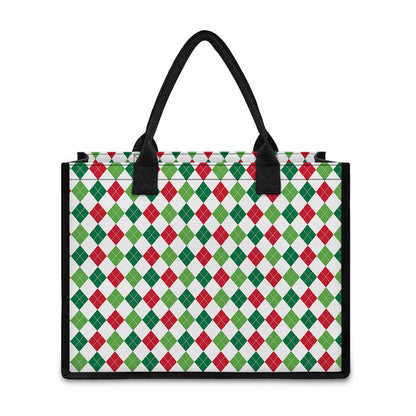 Merry Christmas Argyle Pattern Print Canvas Tote Bag