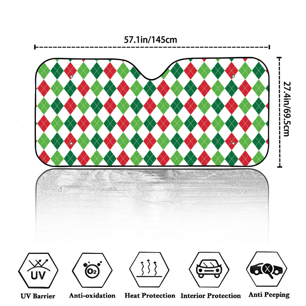 Merry Christmas Argyle Pattern Print Car Windshield Sun Shade