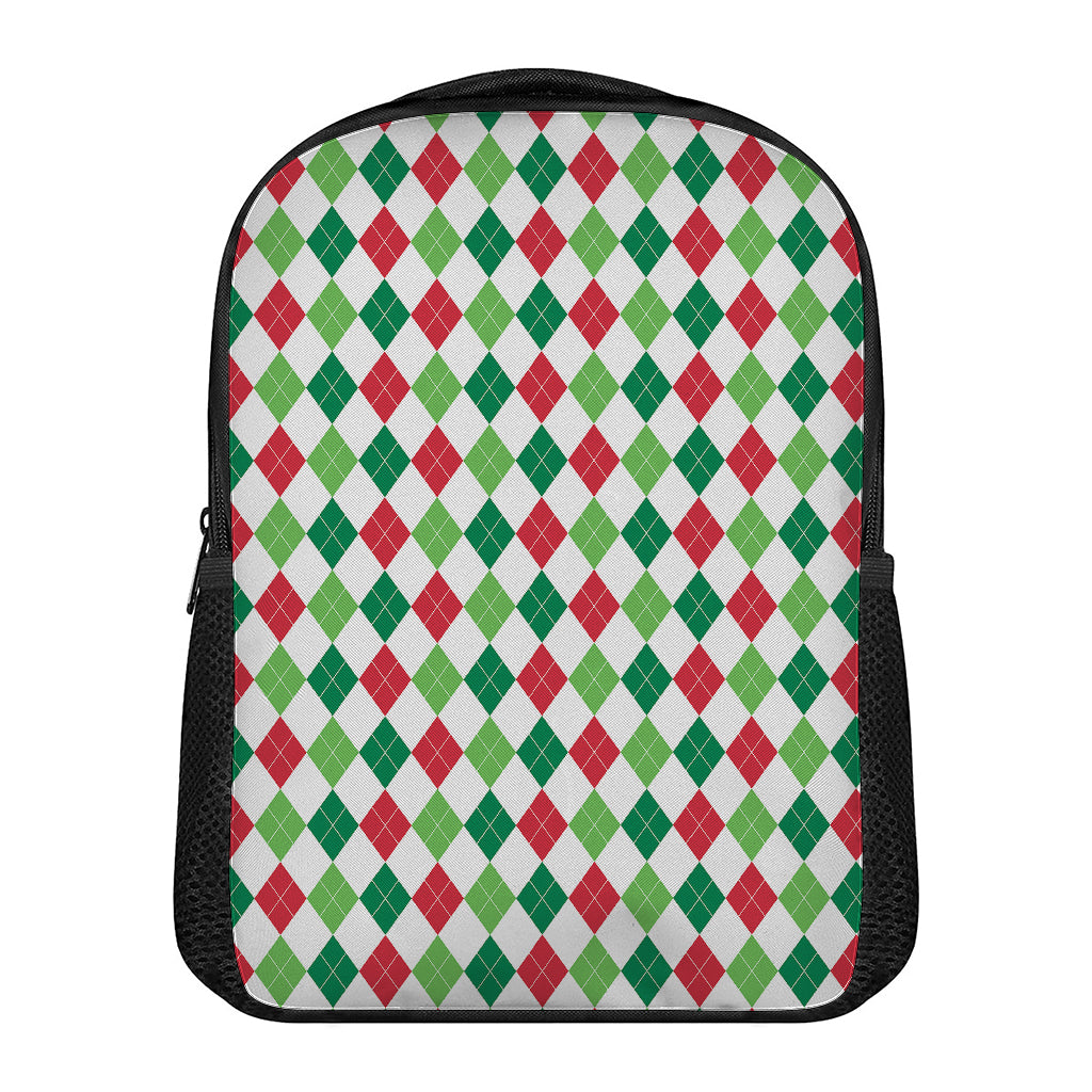 Merry Christmas Argyle Pattern Print Casual Backpack