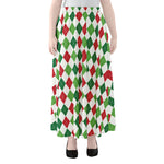 Merry Christmas Argyle Pattern Print Chiffon Maxi Skirt