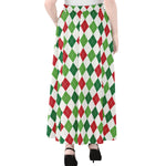 Merry Christmas Argyle Pattern Print Chiffon Maxi Skirt