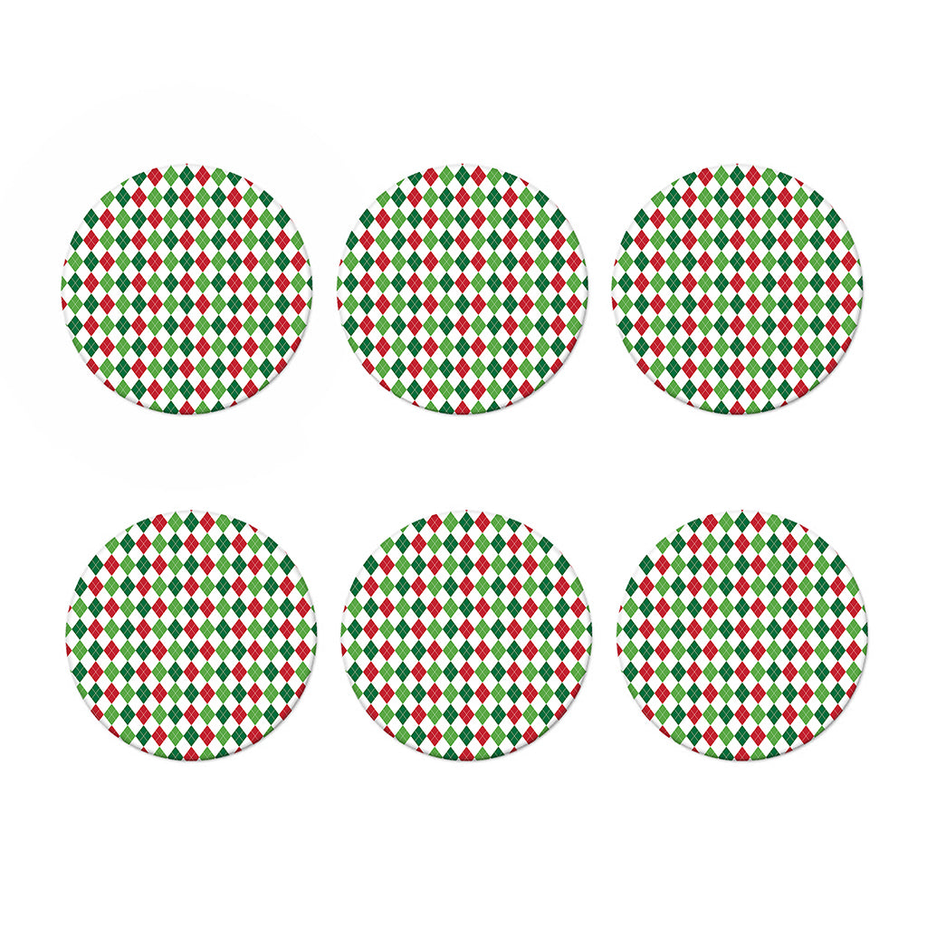 Merry Christmas Argyle Pattern Print Coaster Set