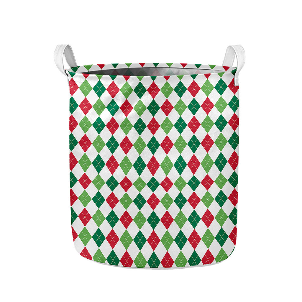Merry Christmas Argyle Pattern Print Collapsible Laundry Basket