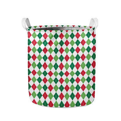 Merry Christmas Argyle Pattern Print Collapsible Laundry Basket