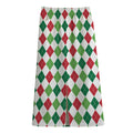 Merry Christmas Argyle Pattern Print Cotton Front Slit Maxi Skirt