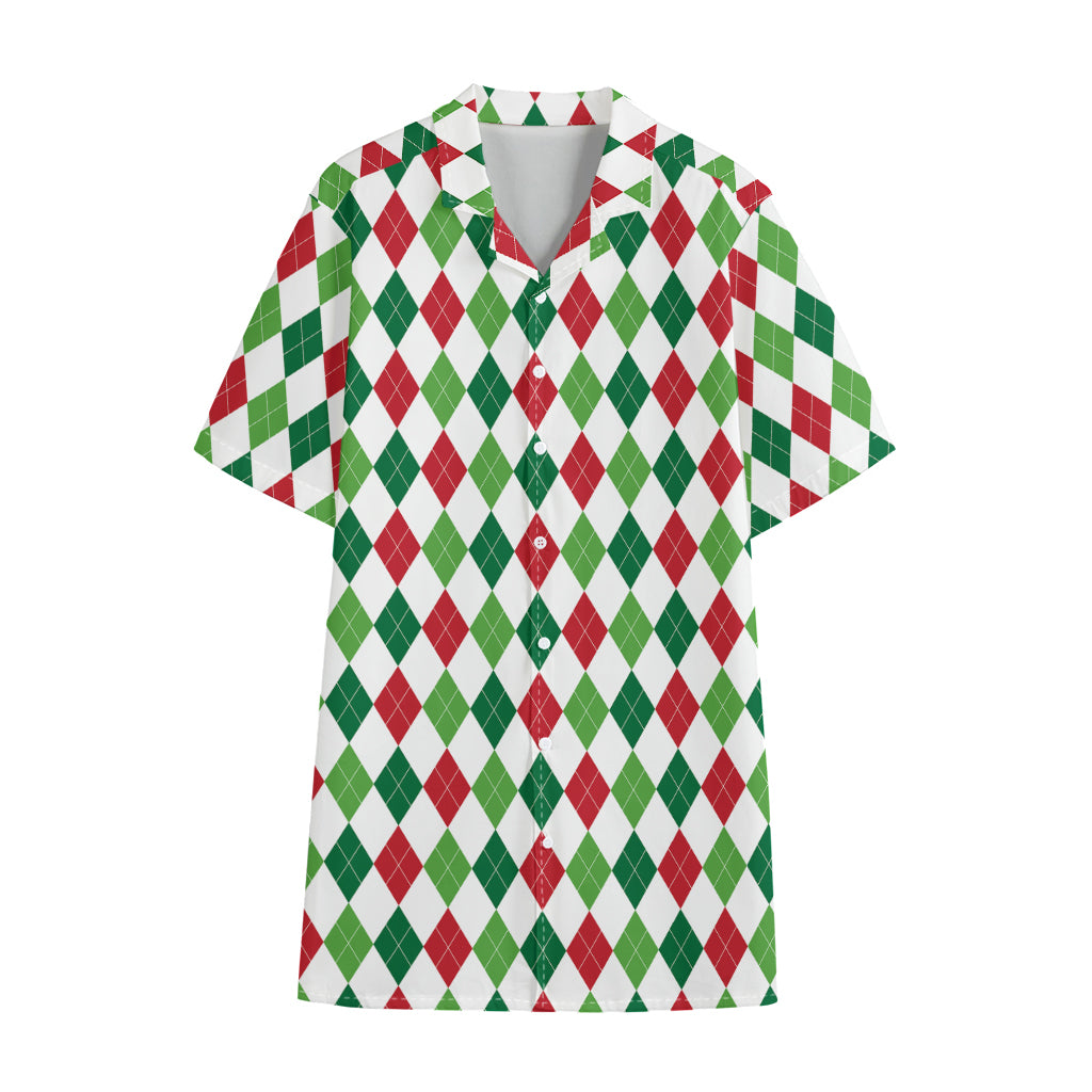 Merry Christmas Argyle Pattern Print Cotton Hawaiian Shirt