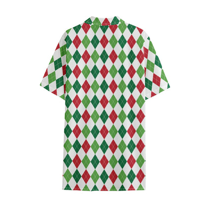 Merry Christmas Argyle Pattern Print Cotton Hawaiian Shirt