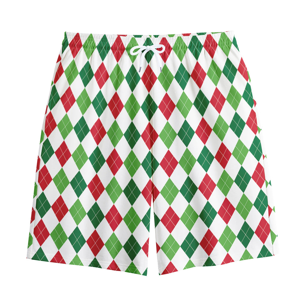 Merry Christmas Argyle Pattern Print Cotton Shorts