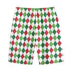 Merry Christmas Argyle Pattern Print Cotton Shorts