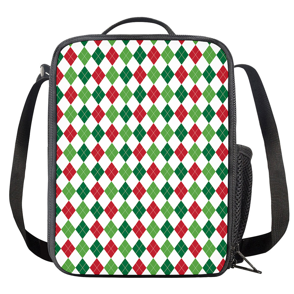Merry Christmas Argyle Pattern Print Crossbody Lunch Bag