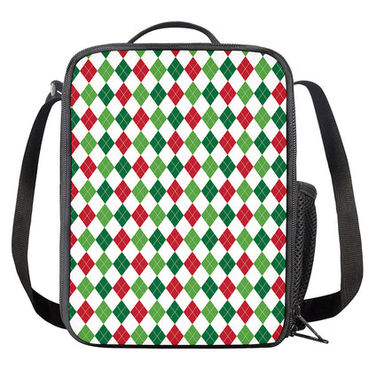Merry Christmas Argyle Pattern Print Crossbody Lunch Bag