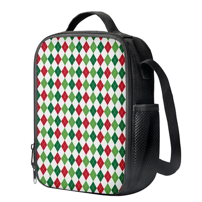 Merry Christmas Argyle Pattern Print Crossbody Lunch Bag