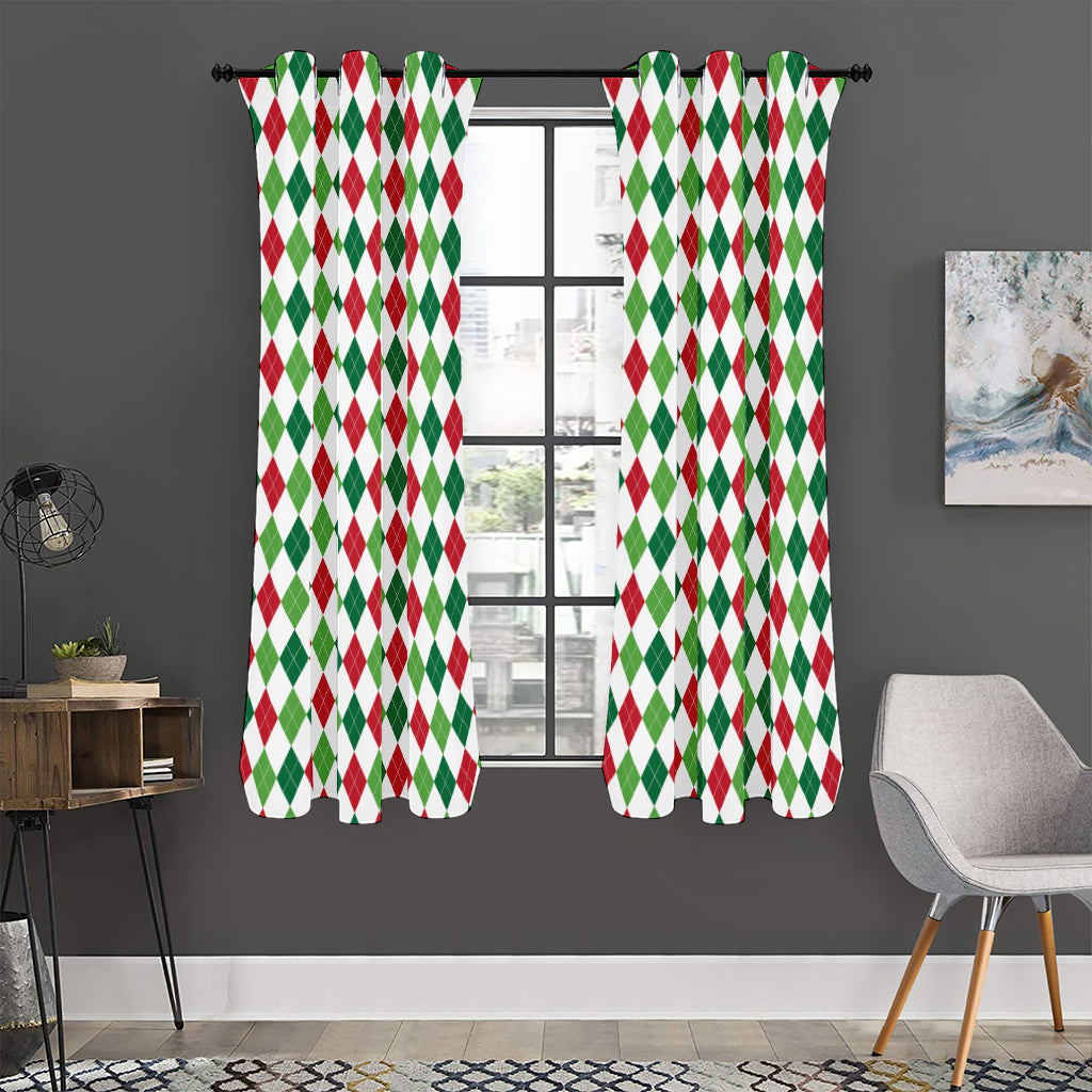 Merry Christmas Argyle Pattern Print Curtain