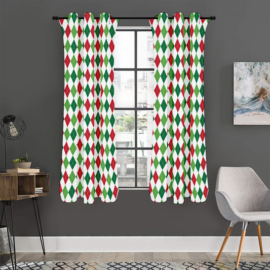 Merry Christmas Argyle Pattern Print Curtain