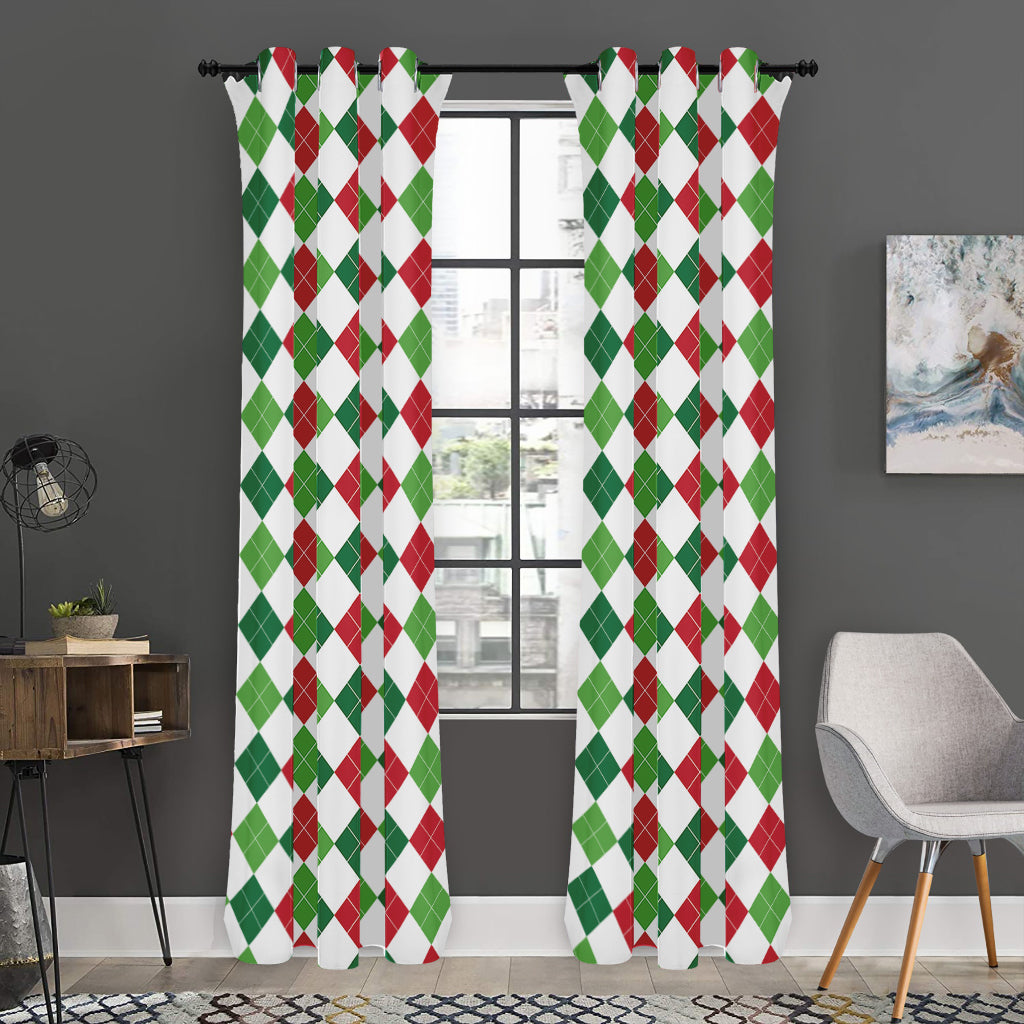 Merry Christmas Argyle Pattern Print Curtain