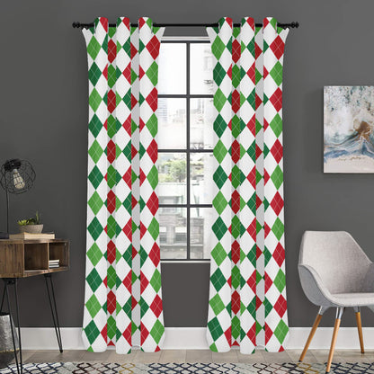 Merry Christmas Argyle Pattern Print Curtain