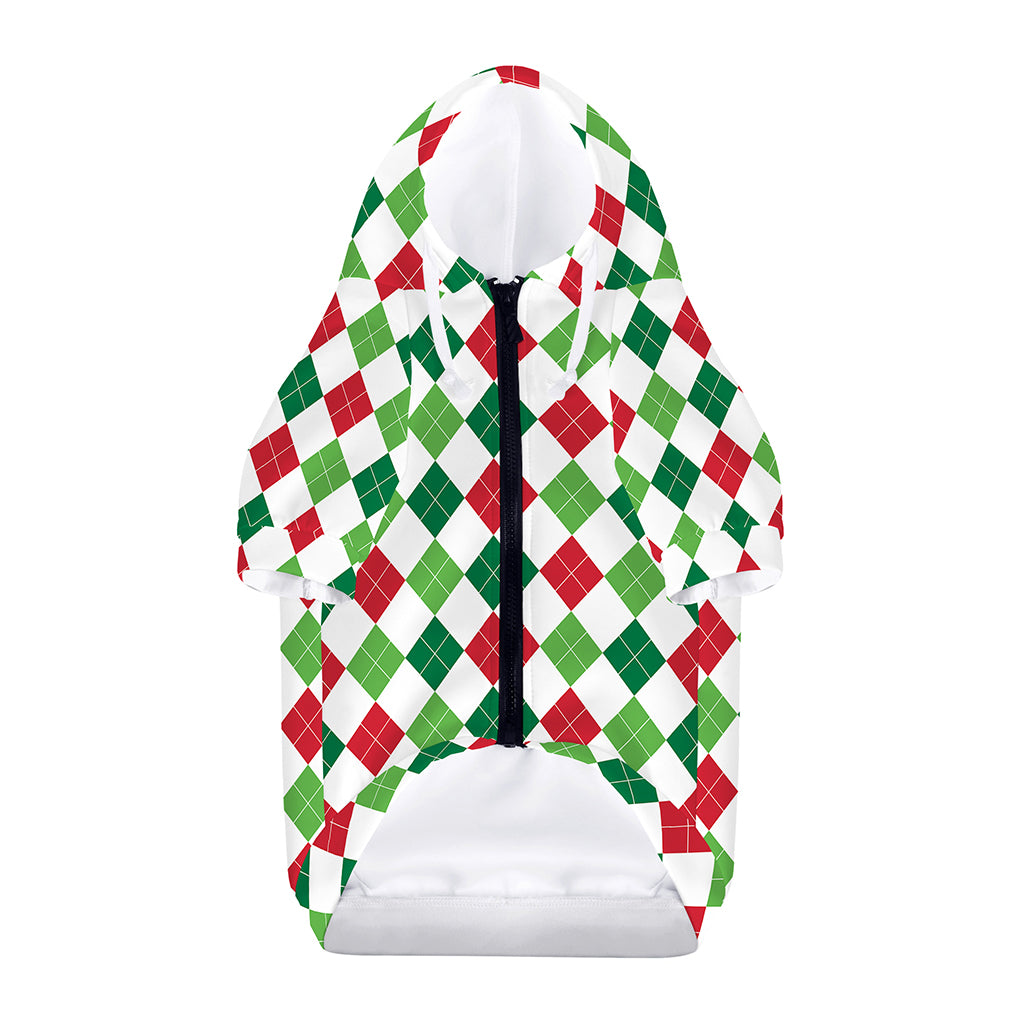 Merry Christmas Argyle Pattern Print Dog Zip Up Hoodie
