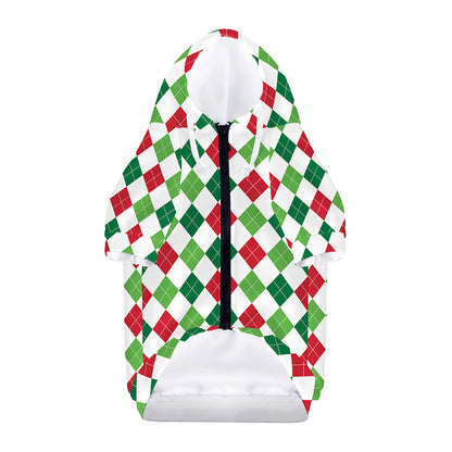 Merry Christmas Argyle Pattern Print Dog Zip Up Hoodie