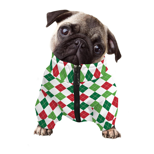 Merry Christmas Argyle Pattern Print Dog Zip Up Jacket