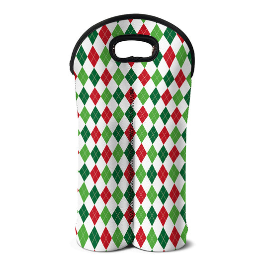 Merry Christmas Argyle Pattern Print Double Neoprene Wine Tote