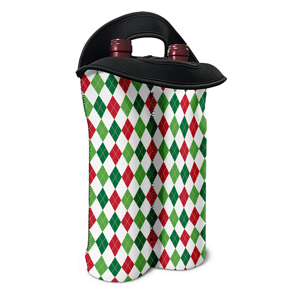 Merry Christmas Argyle Pattern Print Double Neoprene Wine Tote
