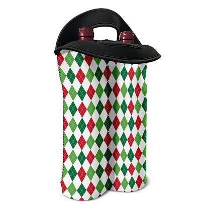 Merry Christmas Argyle Pattern Print Double Neoprene Wine Tote