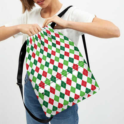 Merry Christmas Argyle Pattern Print Drawstring Backpack