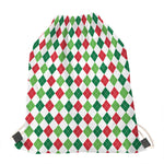 Merry Christmas Argyle Pattern Print Drawstring Bag