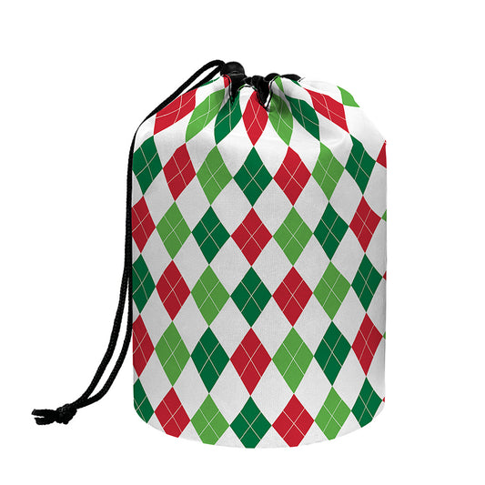 Merry Christmas Argyle Pattern Print Drawstring Makeup Bag