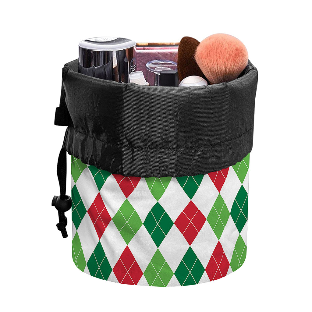 Merry Christmas Argyle Pattern Print Drawstring Makeup Bag