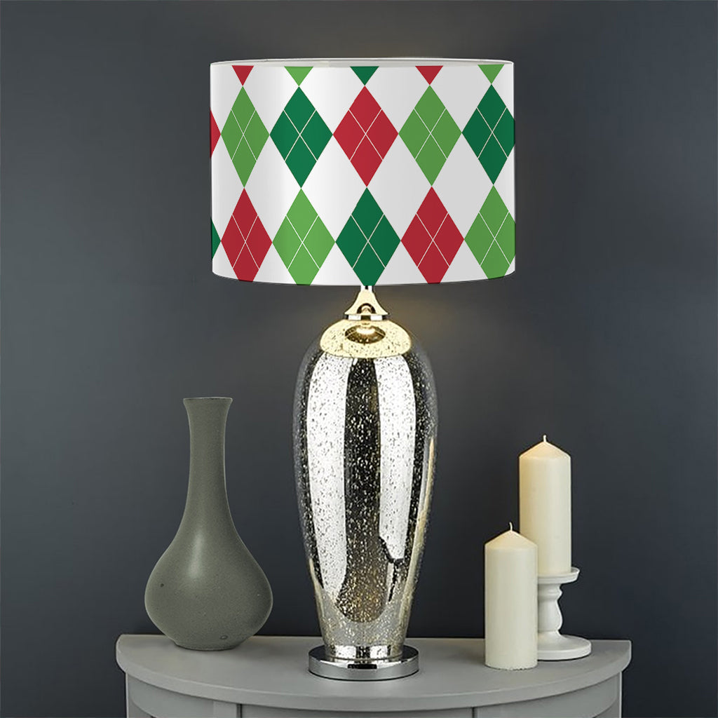 Merry Christmas Argyle Pattern Print Drum Lamp Shade