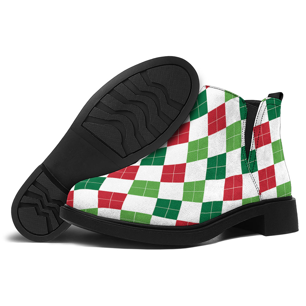 Merry Christmas Argyle Pattern Print Flat Ankle Boots
