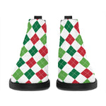 Merry Christmas Argyle Pattern Print Flat Ankle Boots