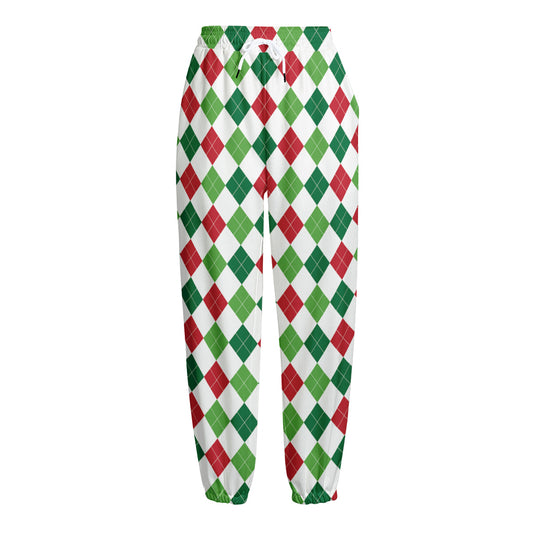 Merry Christmas Argyle Pattern Print Fleece Lined Knit Pants