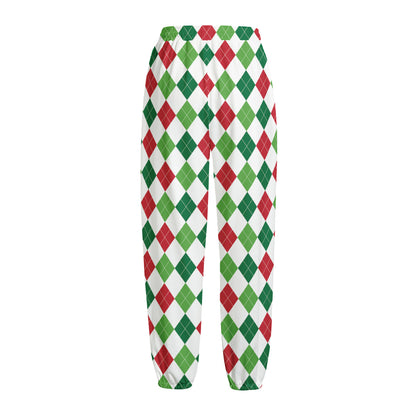 Merry Christmas Argyle Pattern Print Fleece Lined Knit Pants