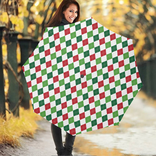 Merry Christmas Argyle Pattern Print Foldable Umbrella