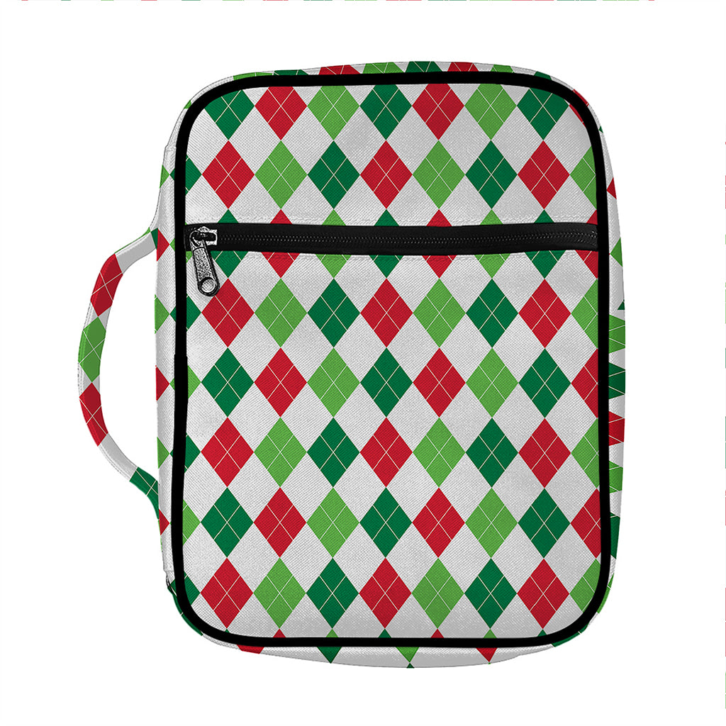 Merry Christmas Argyle Pattern Print Front Pocket Bible Bag