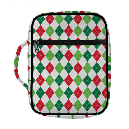 Merry Christmas Argyle Pattern Print Front Pocket Bible Bag