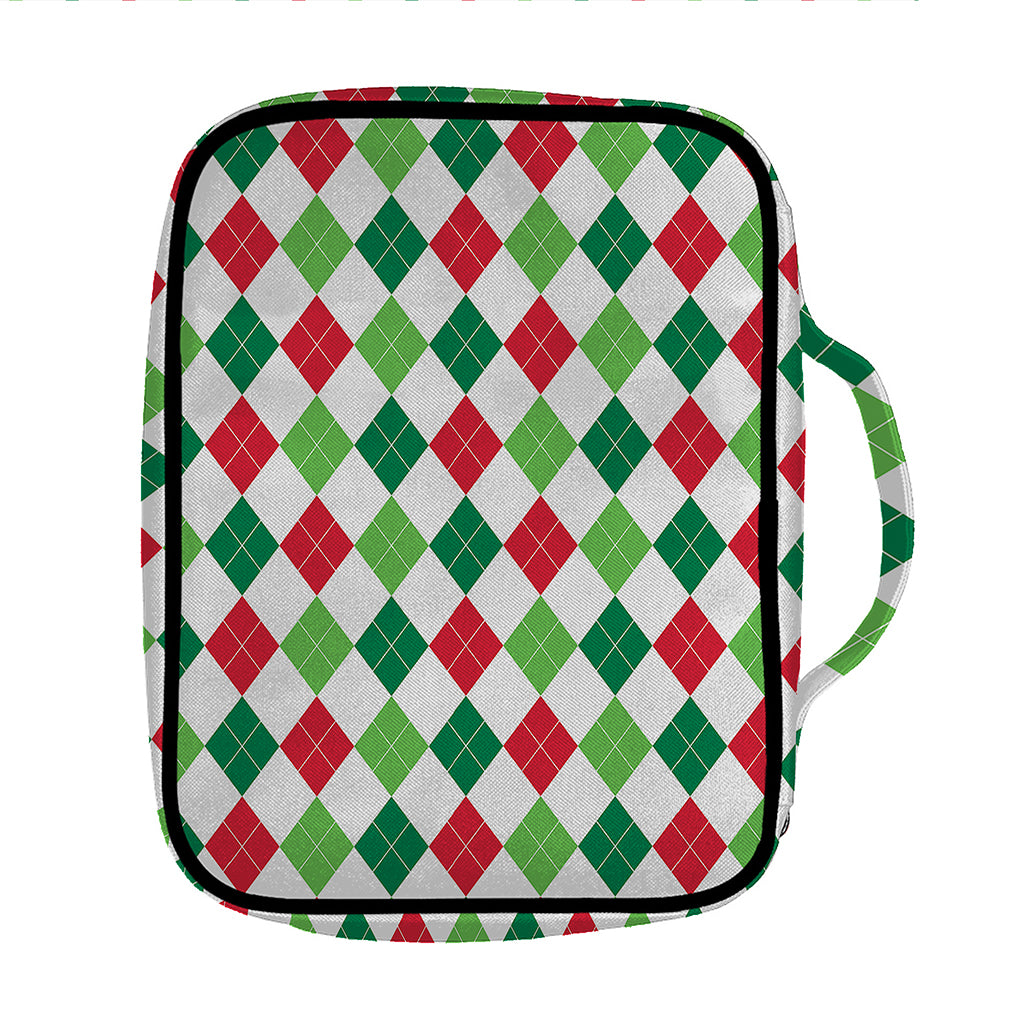 Merry Christmas Argyle Pattern Print Front Pocket Bible Bag