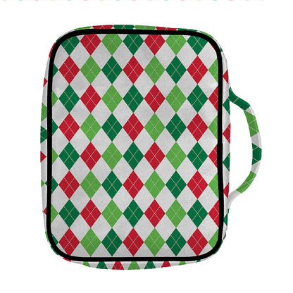 Merry Christmas Argyle Pattern Print Front Pocket Bible Bag