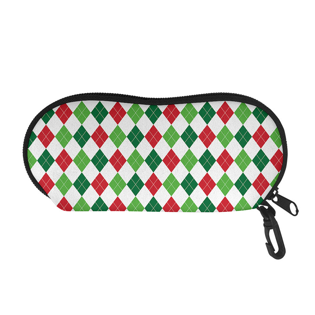 Merry Christmas Argyle Pattern Print Glasses Case