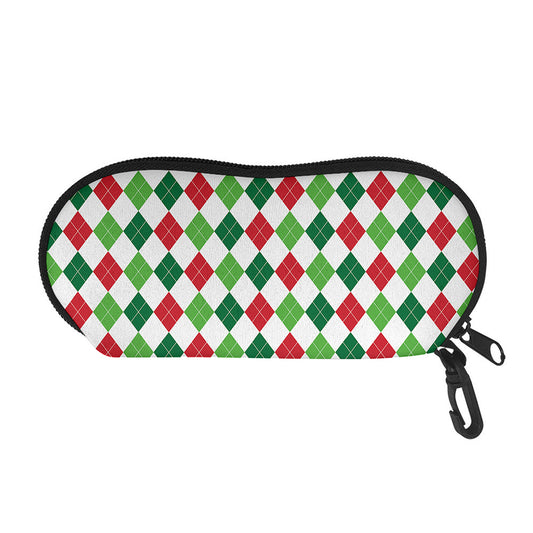 Merry Christmas Argyle Pattern Print Glasses Case