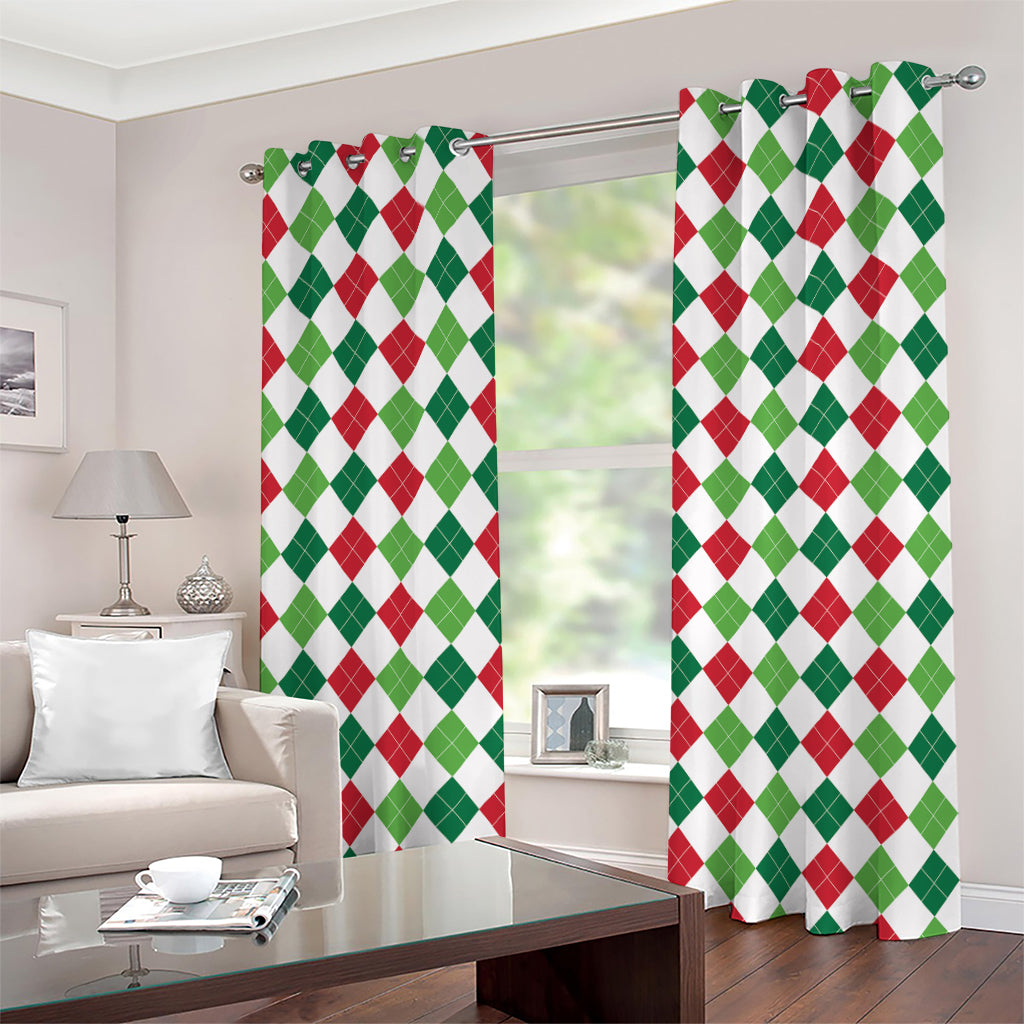 Merry Christmas Argyle Pattern Print Grommet Curtains