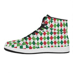 Merry Christmas Argyle Pattern Print High Top Leather Sneakers