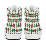 Merry Christmas Argyle Pattern Print High Top Leather Sneakers